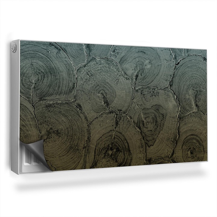 Capac decorativ pentru calorifer, Wallfluent, Sectiune transversala a unui copac, Gri, 110 x 60 cm, 010220260020000282501