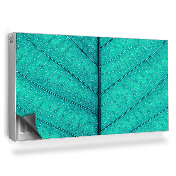 Capac decorativ pentru calorifer, Wallfluent, Frunze, vene, Bej turcoaz, 110 x 60 cm, 010220260020000282591