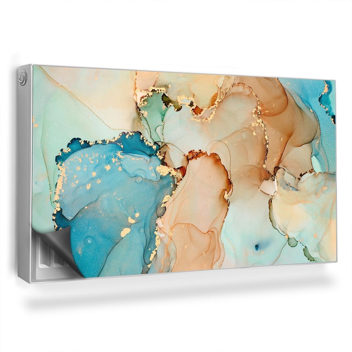 Covoras decorativ pentru calorifer, Wallfluent, Acuarele bej si albastru, Albastru, 110 x 60 cm, 010220260020000282554