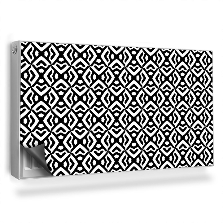 Capac decorativ pentru calorifer, Wallfluent, Mozaic geometric, Negru I Alb, 110 x 60 cm, 010220260020000282518