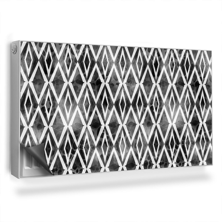 Capac decorativ pentru calorifer, Wallfluent, Model cu romburi, Gri, 110 x 60 cm, 010220260020000282510