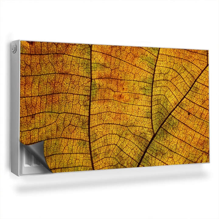 Capac decorativ pentru calorifer, Wallfluent, Venele frunzelor, Galben, 110 x 60 cm, 010220260020000282596
