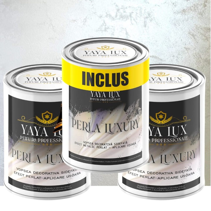 Pachet 6 Litri, Vopsea Decorativa de Lux, Perla Luxury Alb Perlat, 2 X 2 Litri Plus 2 Litri