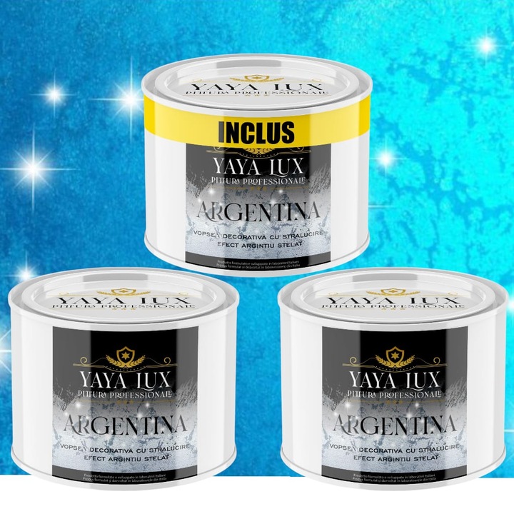 Pachet 2 + 1, Vopsea Decorativa de Lux, Argentina Albastru cu Efect 3D Stelat 2 X 0.5 Litri Plus 0.5 Litri