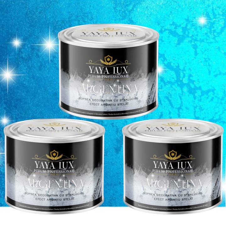 Pachet 2 + 1, Vopsea Decorativa de Lux, Argentina Albastru cu Efect 3D Stelat 2 X 0.5 Litri Plus 0.5 Litri
