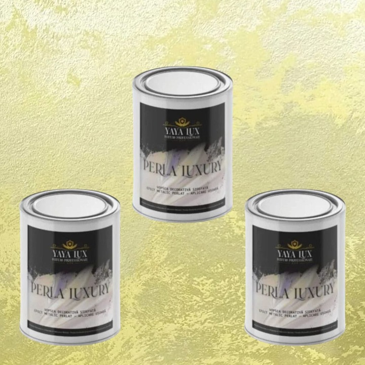 Pachet 2 + 1, Vopsea Decorativa de Lux, Perla Luxury Galben Imperial 2 X 0.5 Litri Plus 0.5 Litri