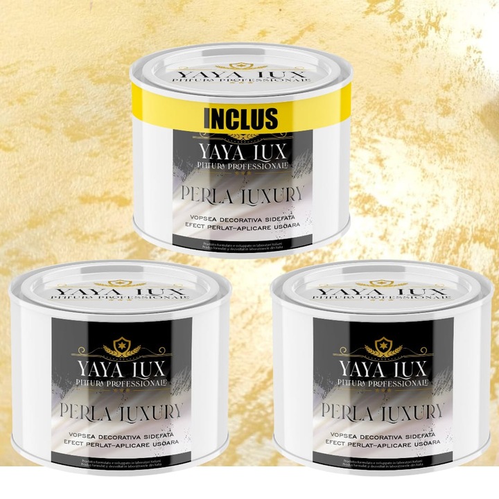 Pachet 2 + 1, Vopsea Decorativa de Lux, Perla Luxury Fildes Deschis 2 X 0.5 Litri Plus 0.5 Litri