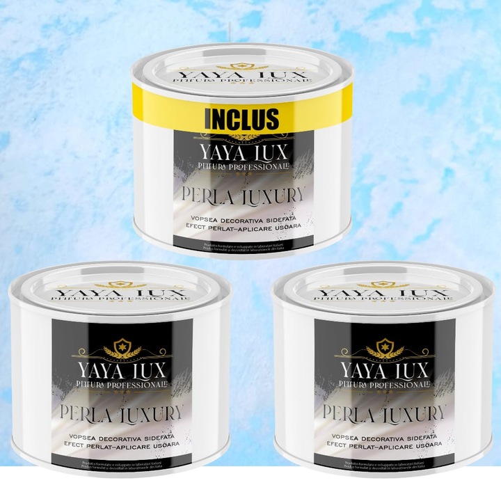 Pachet 2 + 1, Vopsea Decorativa de Lux, Perla Luxury Albastru Deschis 2 X 0.5 Litri Plus 0.5 Litri
