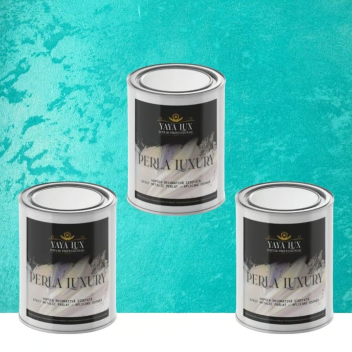Pachet 2 + 1, Vopsea Decorativa de Lux, Perla Luxury Turcoaz Deschis 2 X 0.5 Litri Plus 0.5 Litri