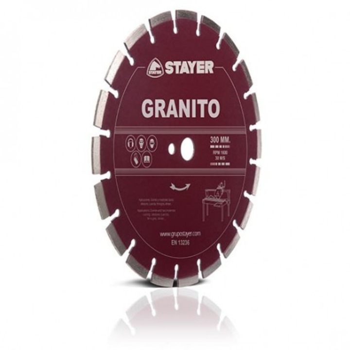 Disc diamantat Stayer 350 H10 pentru taierea granitului, granulatie 30/40, duritate medie