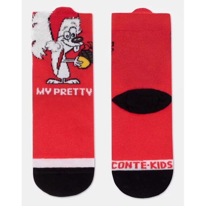 Sosete copii de Craciun cu model Veverita ”My Pretty” cu ata pufoasa, Conte Kids 911 - Rosu, 20-23 (13-14 cm)