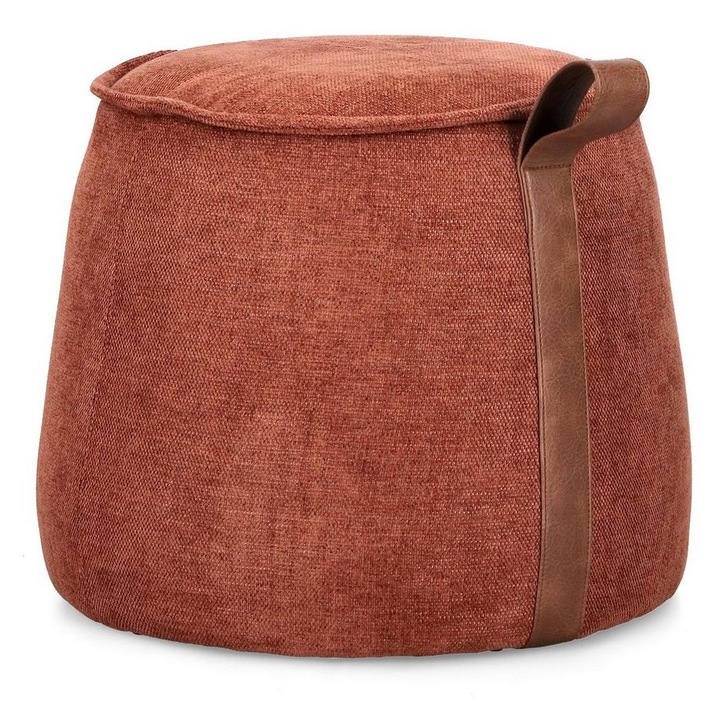 Taburet textil teracota piele maro Anila 50x41.5 cm
