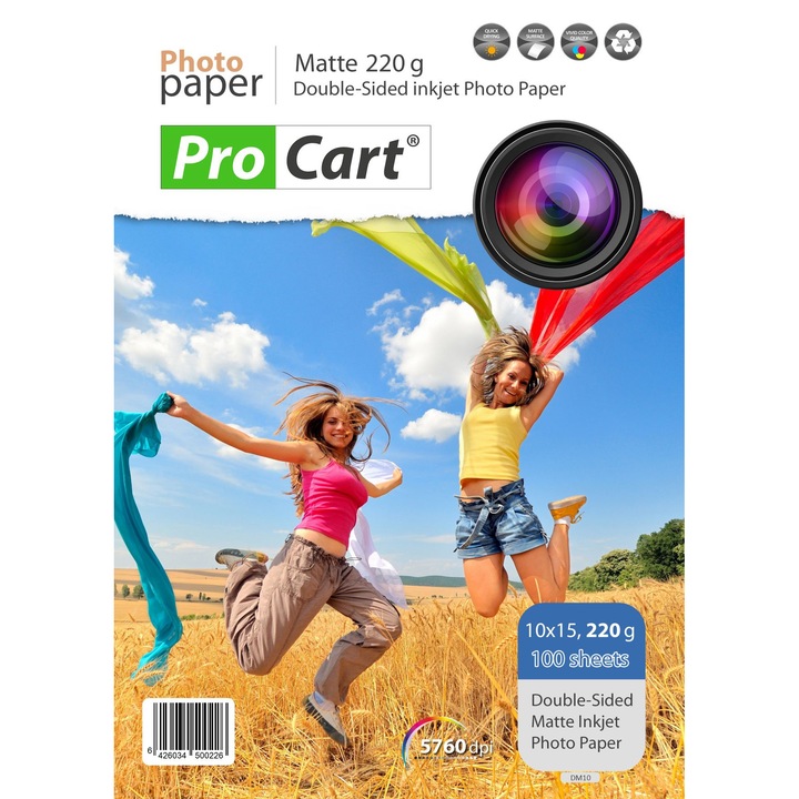 Фото хартия Procart, матирана, двустранна 220гр/м2, 10х15, 100 листа/пакет