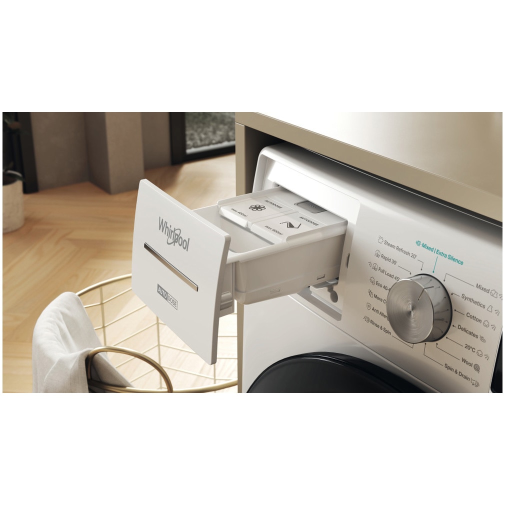 Masina de spalat rufe Whirlpool W8 09AD SILENCE EE, 10 kg, 1400 rpm, FreshCare+, Autodose, Steam Hygiene, Tehnologie al 6-lea Simt, Clasa A, Alb