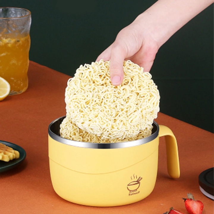 Rozsdamentes acél tál, sárga, 15,2x10,2x8,6 cm, fedővel, leveshez és salátához, piknikhez és kempingkészlethez