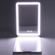 Fehér hordozható kozmetikai tükör, állítható világítással, kompakt méretekkel, beépített akkumulátorral
