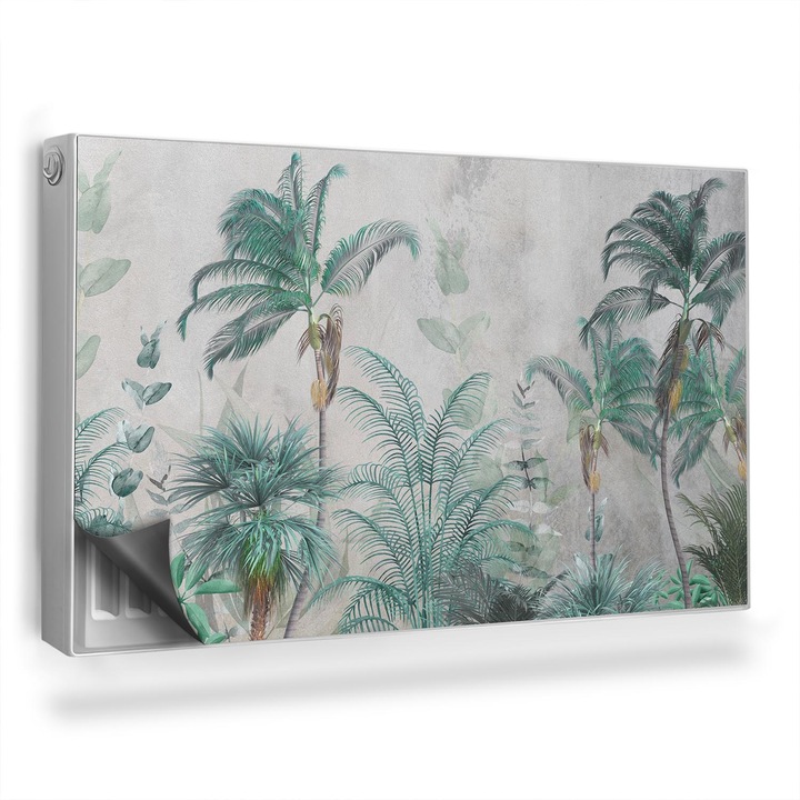 Capac decorativ pentru calorifer, Wallfluent, Palmieri, jungla, stins, Verde, 100 x 60 cm, 010220260010000282666