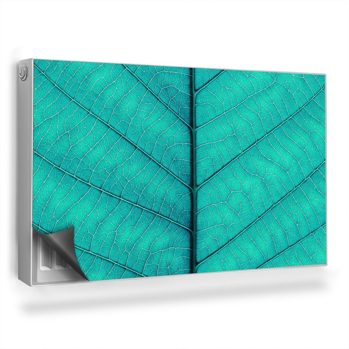 Capac decorativ pentru calorifer, Wallfluent, Frunze, vene, Bej turcoaz, 100 x 60 cm, 010220260010000282591