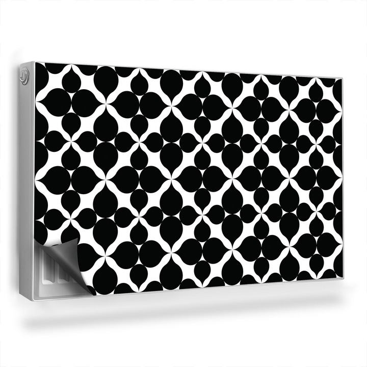 Capac decorativ pentru calorifer, Wallfluent, Arabesc geometric, Negru I Alb, 100 x 60 cm, 010220260010000282514