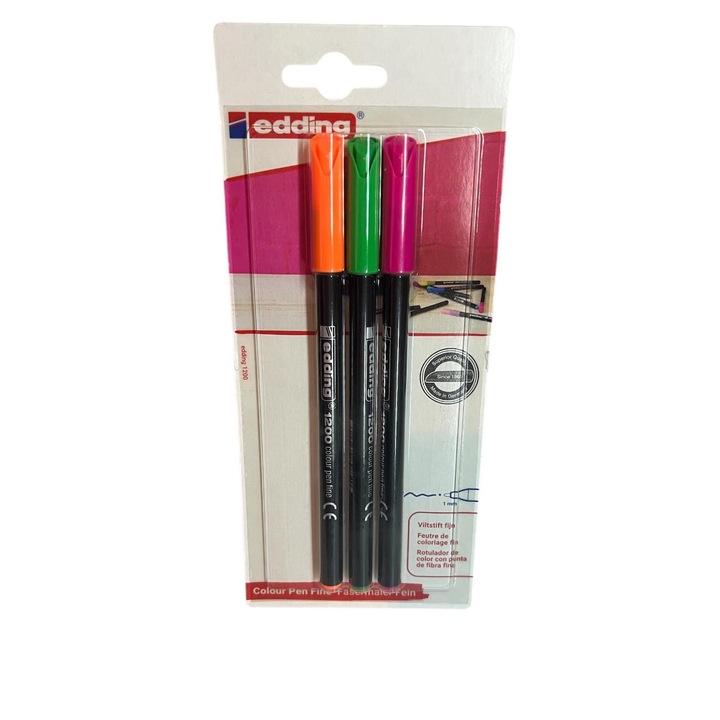 Set 3 Markere Edding 1200, Varf 1 mm, Portocaliu, Verde, Roz