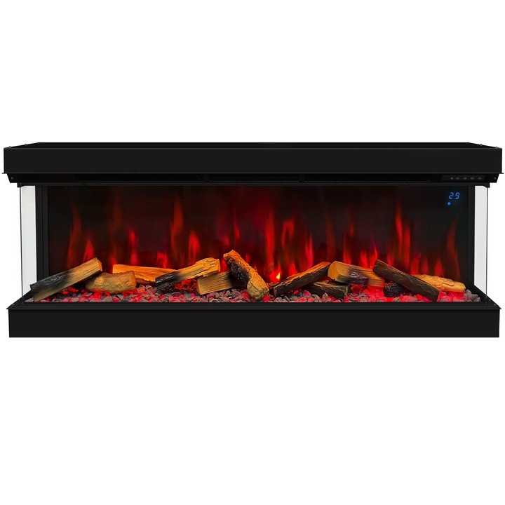 3D beépített elektromos kandalló fali tartó hanggal, WI-FI, 7 szín, 100 cm, Safecare