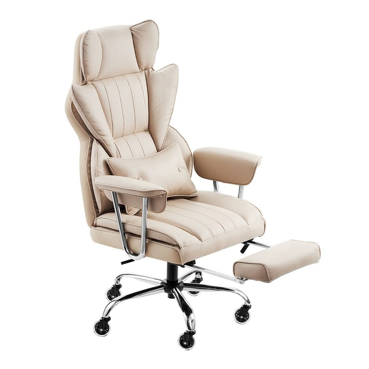 Scaun de birou, suport lombar reglabil, suport pentru picioare, max 181 kg, Functie de balansare, reglabil pe inaltime, 780 x 850 x 1250-1320 mm, Bej