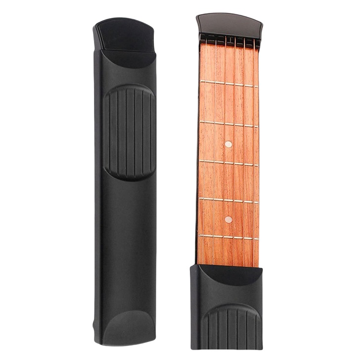 Hordozható gitár, Six Fret, Zseb, Fingerstyle Training, Jobbkezes, Állítható, Fekete