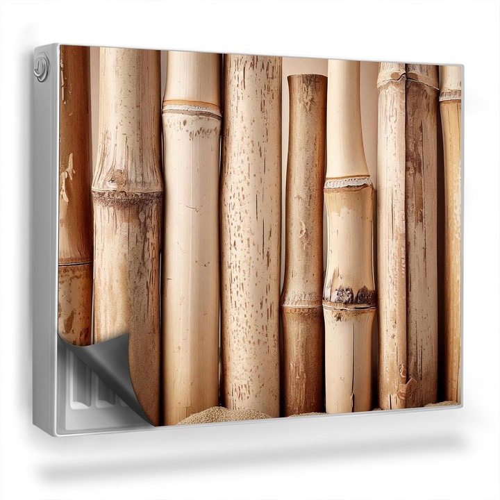 Magnet decorativ pentru calorifer, Wallfluent, Tulpini de bambus albite, Maro, 80 x 60 cm, 010220260030000282214
