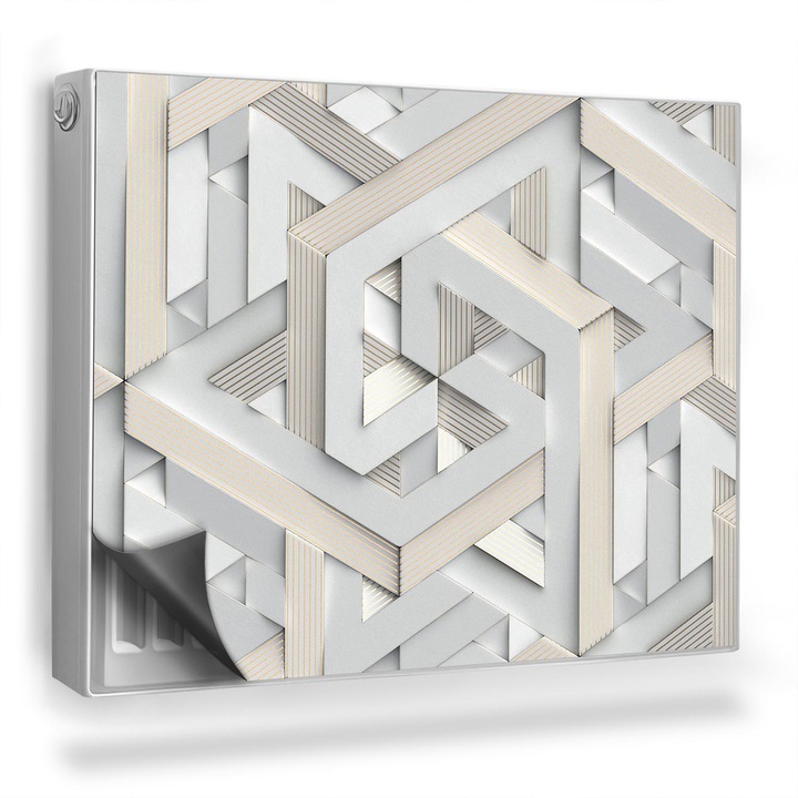 Capac decorativ pentru calorifer, Wallfluent, Imitatie de hartie a decupajelor, Gri, 80 x 60 cm, 010220260030000033993