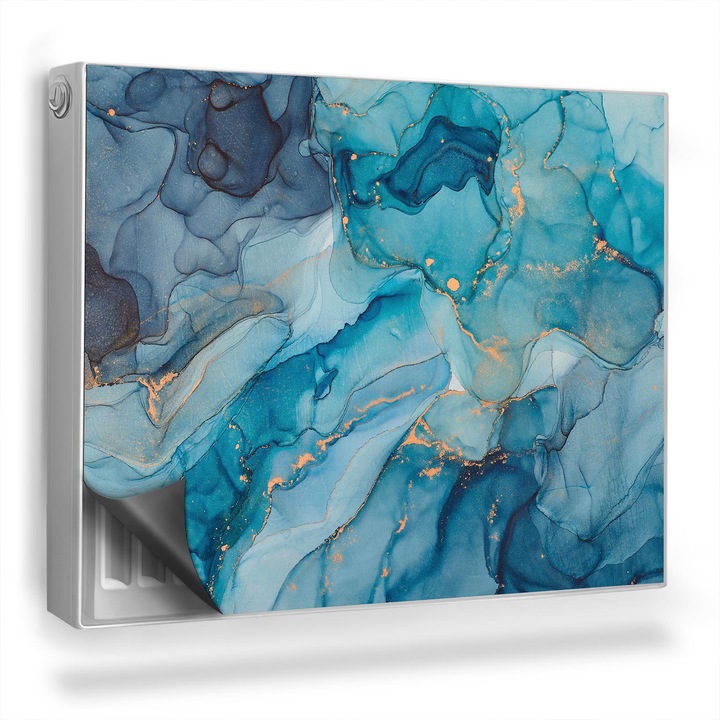 Capac decorativ pentru calorifer, Wallfluent, Acuarele marine, Albastru, 80 x 60 cm, 010220260030000282553