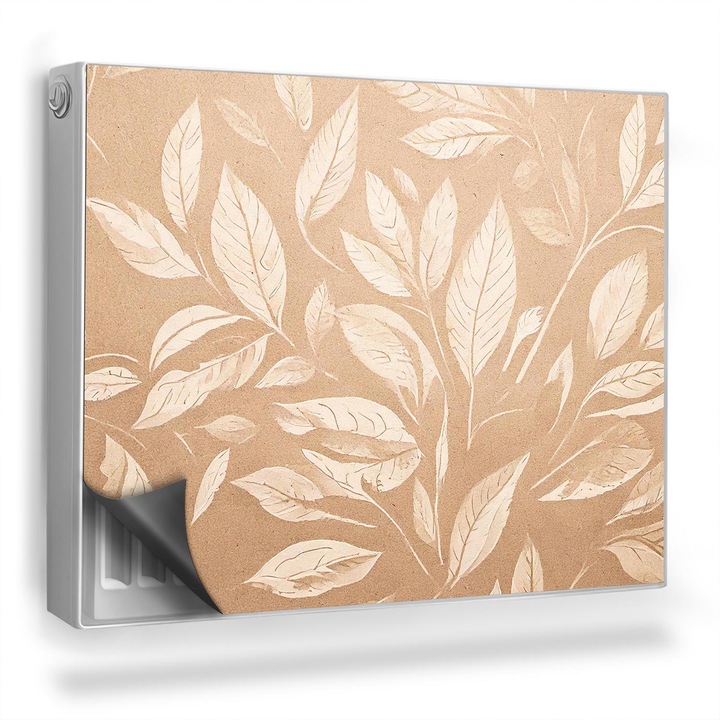 Capac decorativ pentru calorifer, Wallfluent, Frunze stralucitoare fundal cald, Maro, 80 x 60 cm, 010220260030000282369