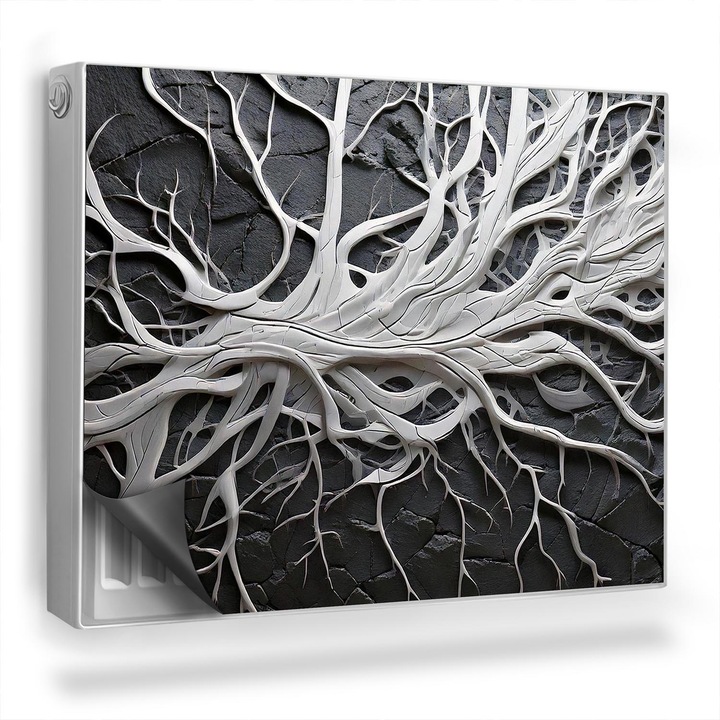 Capac decorativ pentru calorifer, Wallfluent, Radacini albe, Gri, 80 x 60 cm, 010220260030000282328