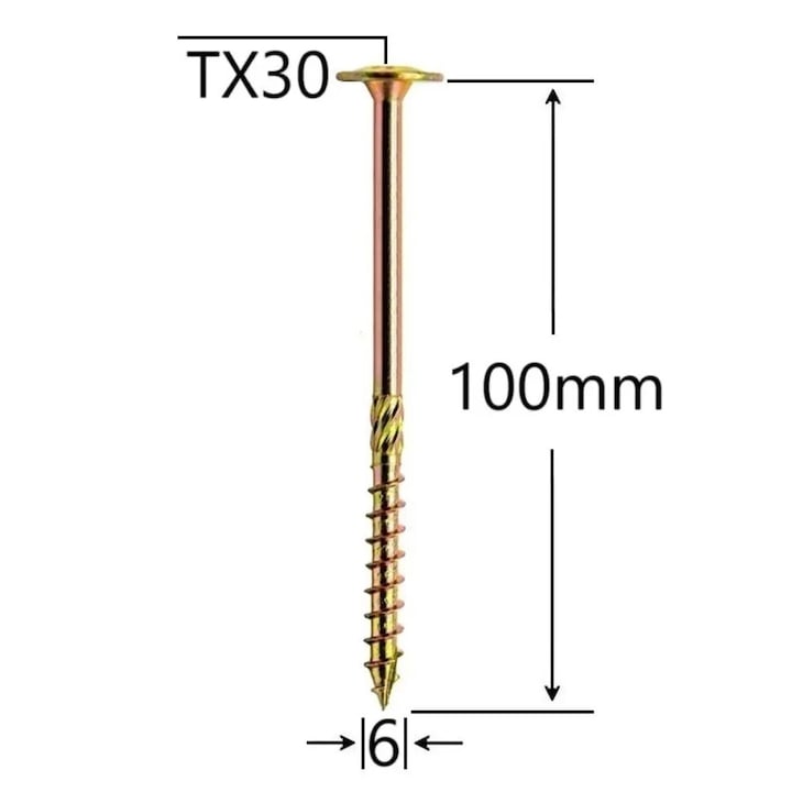 Set 100 Surub pentru dulgherie, cap plat, TX30 - 6x100 mm