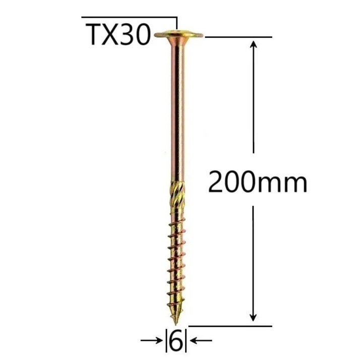 Set 100 Surub pentru dulgherie, cap plat, TX30 - 6x200 mm