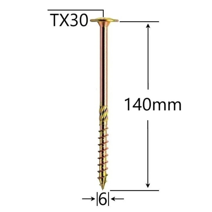 Set 100 Surub pentru dulgherie, cap plat, TX30 - 6x140 mm