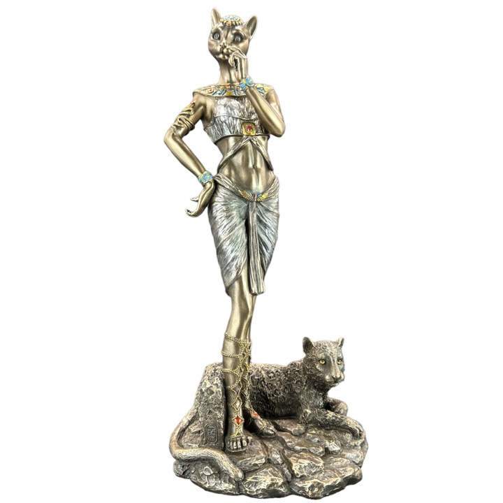 Statueta, Zeita Egiptiana Bastet Cu Pantera Veronese (WU76880A4)