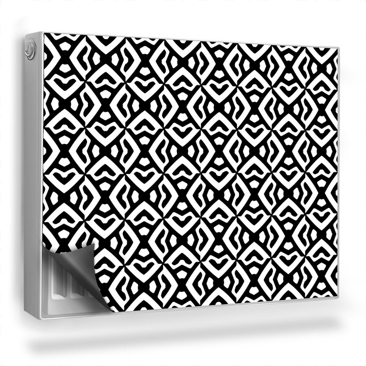 Capac decorativ pentru calorifer, Wallfluent, Mozaic geometric, Negru I Alb, 80 x 60 cm, 010220260030000282518