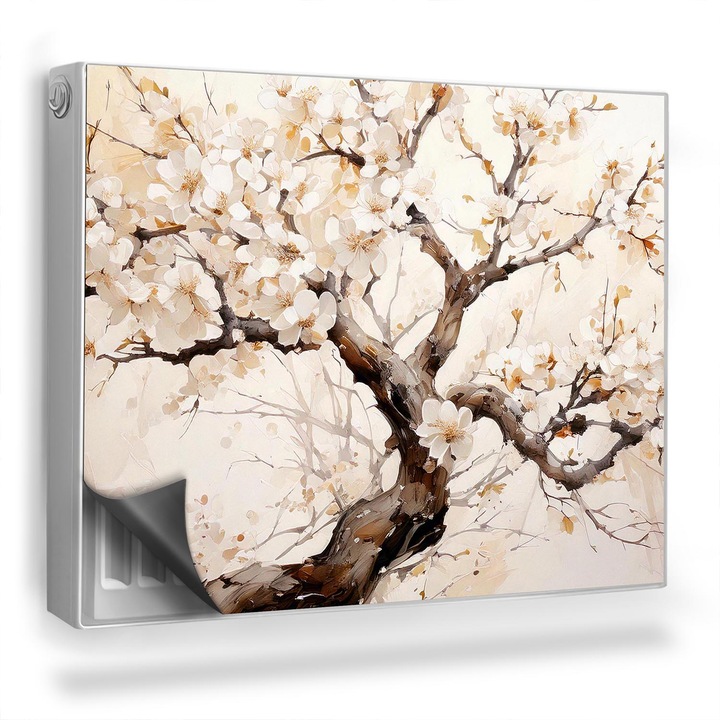 Capac decorativ pentru calorifer, Wallfluent, Copaci pictati, Bej, 80 x 60 cm, 010220260030000282373