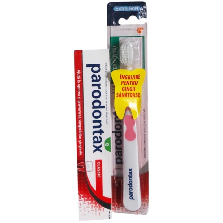 Pasta de dinti parodontax clasic 75 ml+periuta de dinti parodontax, ingrijire pentru gingii sanatoase