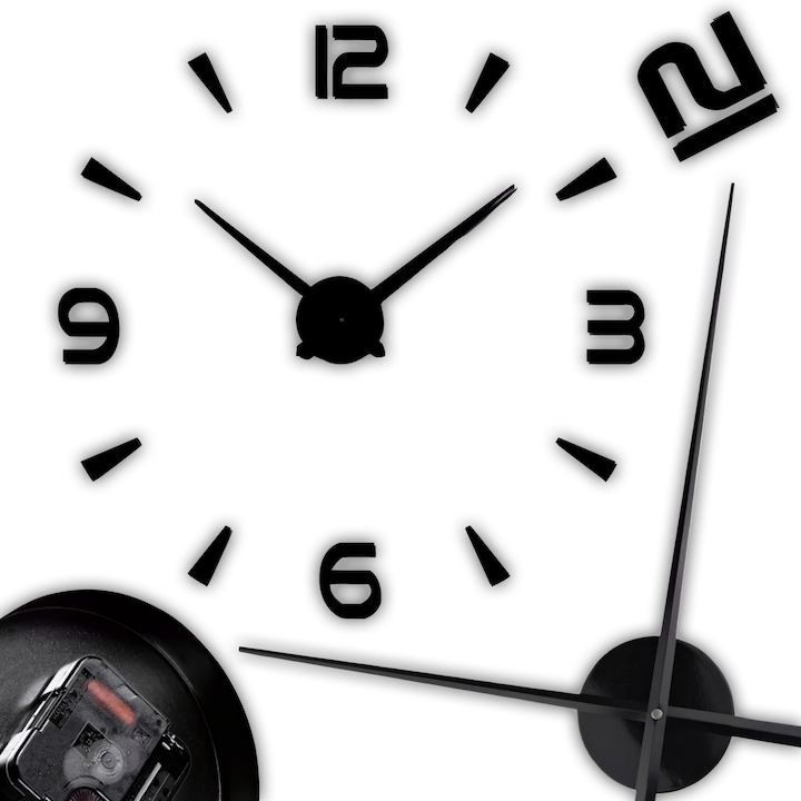 Ceas de Perete RETOO HomeSmart, Modern, DIY, Efect 3D, Autoadeziv, Cifre Romane, Diametru Reglabil 70-130 cm, Design Elegant, Negru, Limbi 39 cm si 31,5 cm, Cadran 12 cm, Ideal pentru Decor Interior, Certificat CE