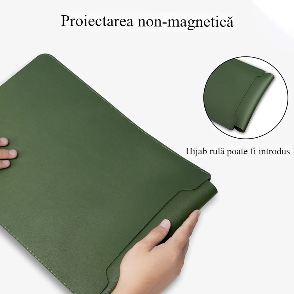 Husa laptop set 2 bucati, piele ecologica, impermeabila, verde, pentru 13.3-14 inch, cu tavita pentru mouse-ul notebook-ului, geanta cu buzunar, accesorii pentru geanta computerului, potrivita pentru laptop