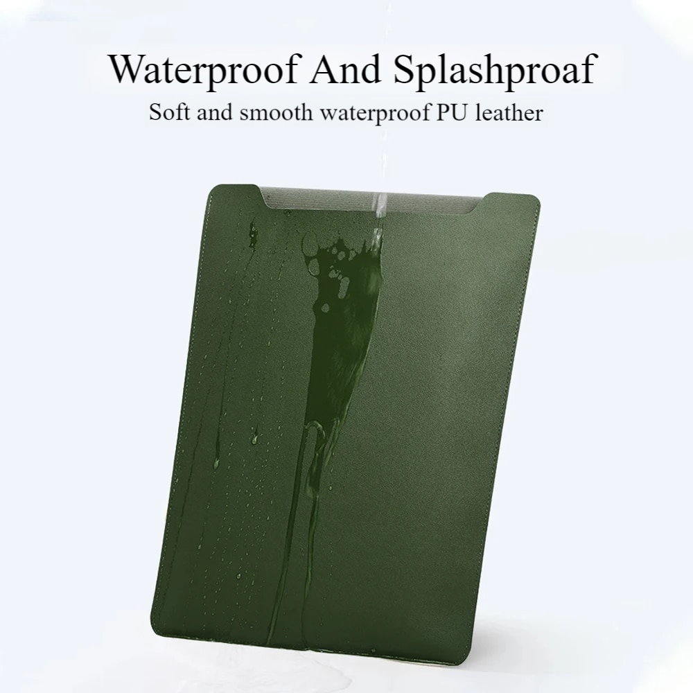 Husa laptop set 2 bucati, piele ecologica, impermeabila, verde, pentru 13.3-14 inch, cu tavita pentru mouse-ul notebook-ului, geanta cu buzunar, accesorii pentru geanta computerului, potrivita pentru laptop