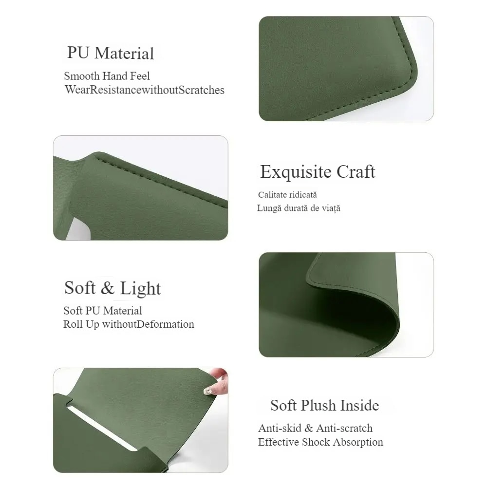 Husa laptop set 2 bucati, piele ecologica, impermeabila, verde, pentru 13.3-14 inch, cu tavita pentru mouse-ul notebook-ului, geanta cu buzunar, accesorii pentru geanta computerului, potrivita pentru laptop