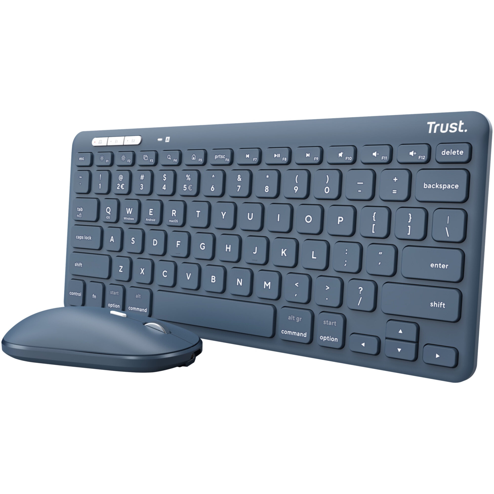 Kit Tastatura si mouse Wireless Trust Lyra, RF 2.4GHz, Bluetooth, QWERTY, USB-A/USB-C, 800-1600 DPI, Albastru