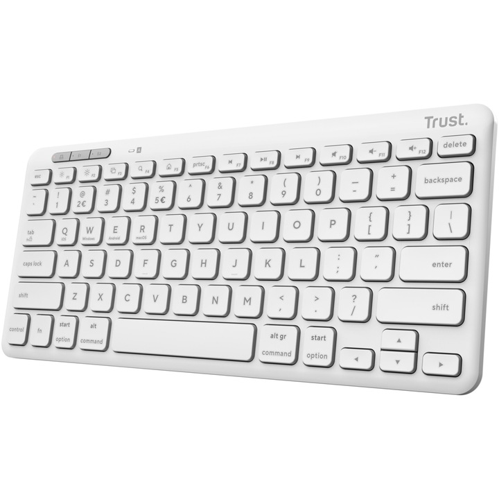 Tastatura Wireless compacta Trust Lyra, RF 2.4GHz, Bluetooth, QWERTY, USB-A/USB-C, Alb