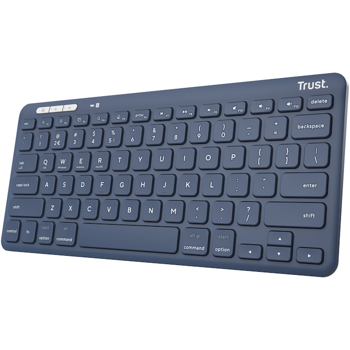 Tastatura Wireless compacta Trust Lyra, RF 2.4GHz, Bluetooth, QWERTY, USB-A/USB-C, Albastru