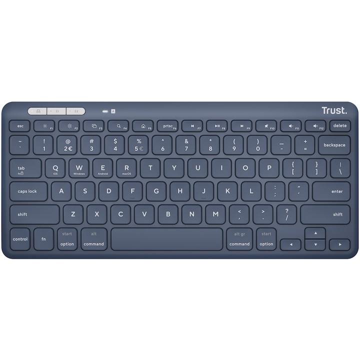 Безжична клавиатура Trust Lyra Compact, RF 2.4GHz, Bluetooth, QWERTY, USB-A/USB-C, Синя