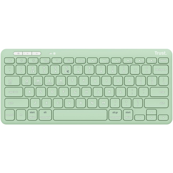 Tastatura Wireless compacta Trust Lyra, RF 2.4GHz, Bluetooth, QWERTY, USB-A/USB-C, Verde