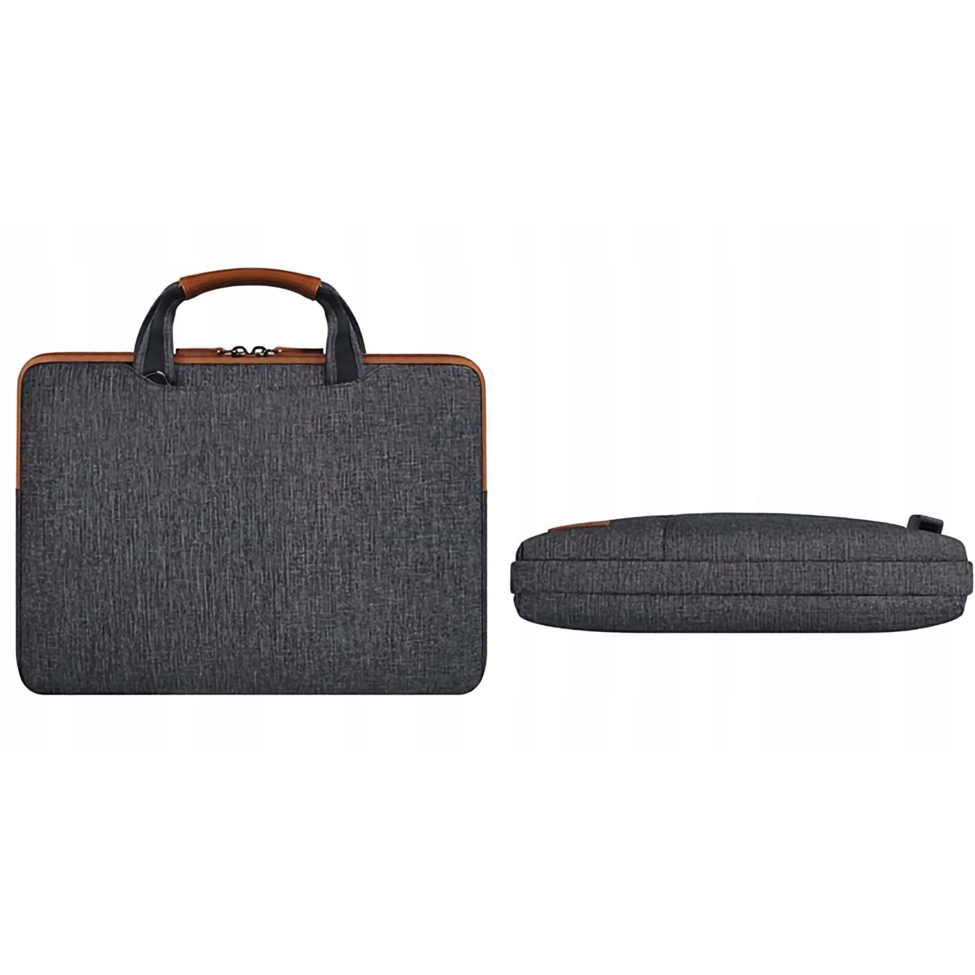 Geanta pentru laptop, Zola®, diagonala maxima 15.6″, inchidere fermoar, captusita cu un burete gros impotriva socurilor, bretea confortabila pentru umar, 2 buzunare laterale, impermeabila, port de incarcare USB, 37 x 28 cm, gri cu maro