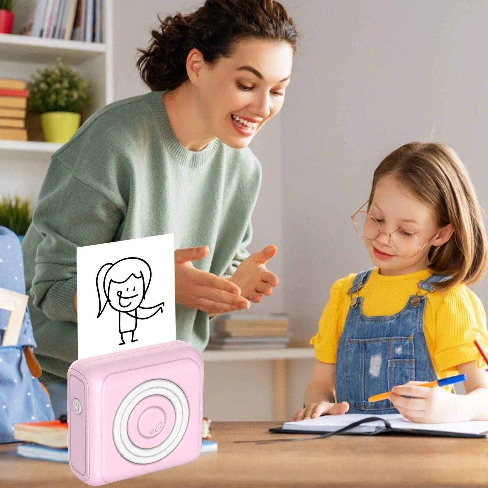 Poza Cu Inprimanta Roz Imprimanta termica portabila, mini, Bluetooth, roz, 8.4x8.4x3.8cm, set ...